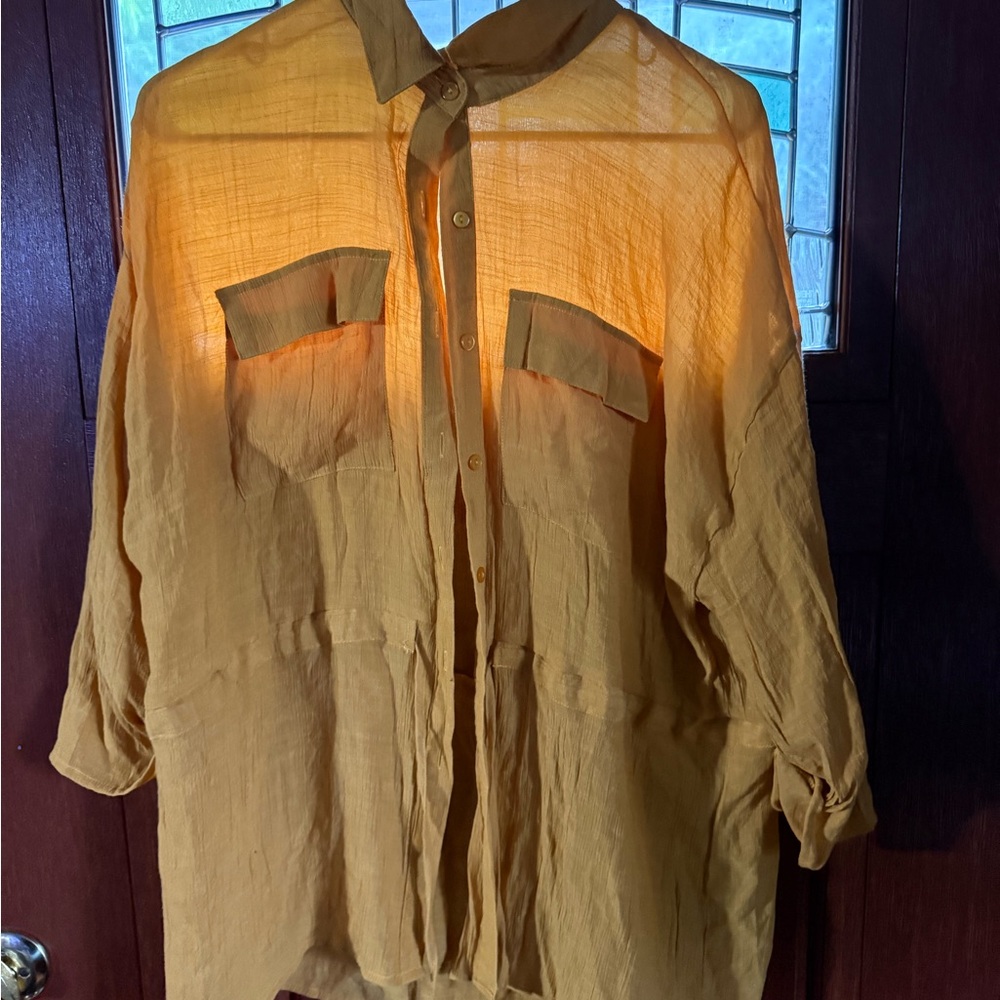 Unique Spectrum Yellow Button Down Shirt Casual Top